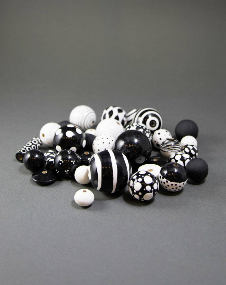 Black and White Wooden Beads Big Set