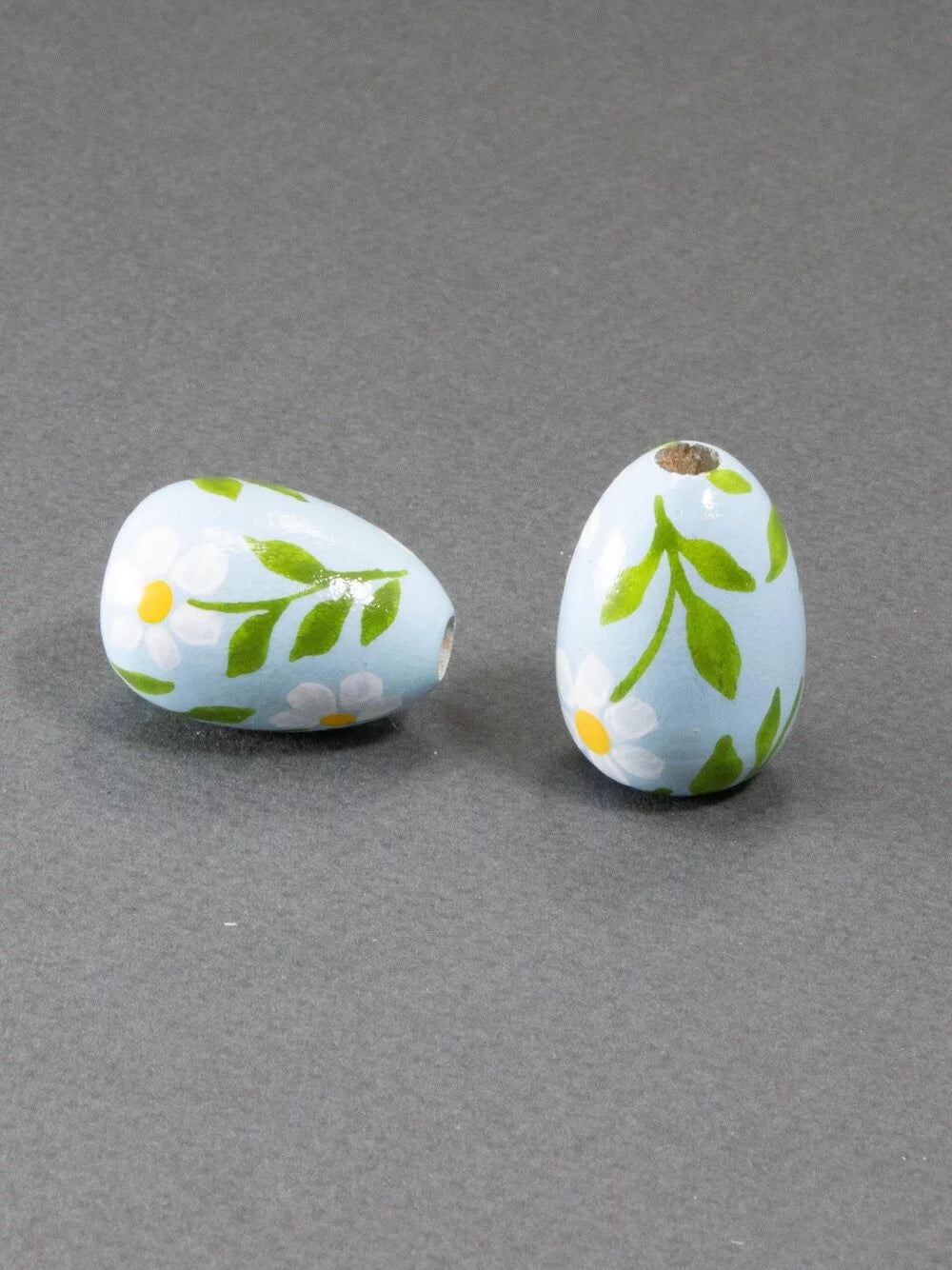 Blue Daisy Wooden Bead in Drop Shape