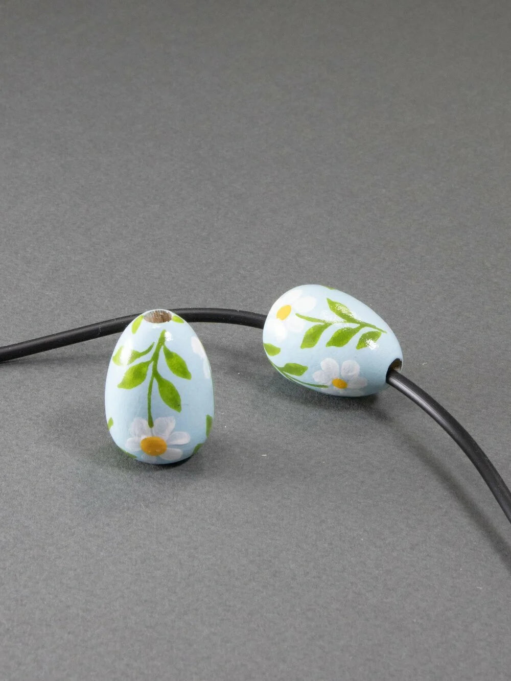 Blue Daisy Wooden Bead in Drop Shape