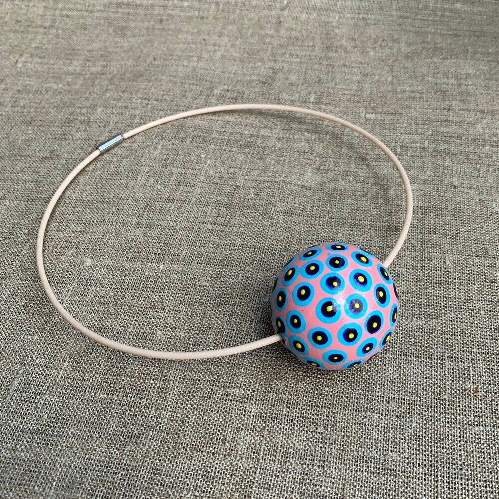 Blue Dots Pink Pattern Wooden Bead