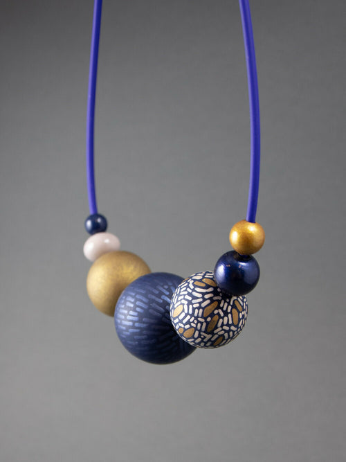 Blue Fantasy Wooden Beaded Necklace