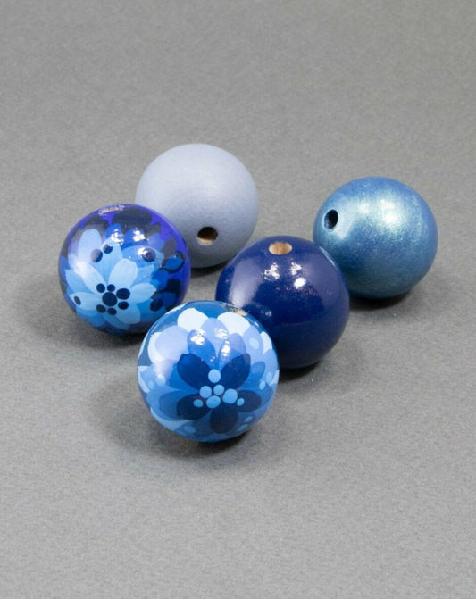 Blue Flowers Wooden Beads Set