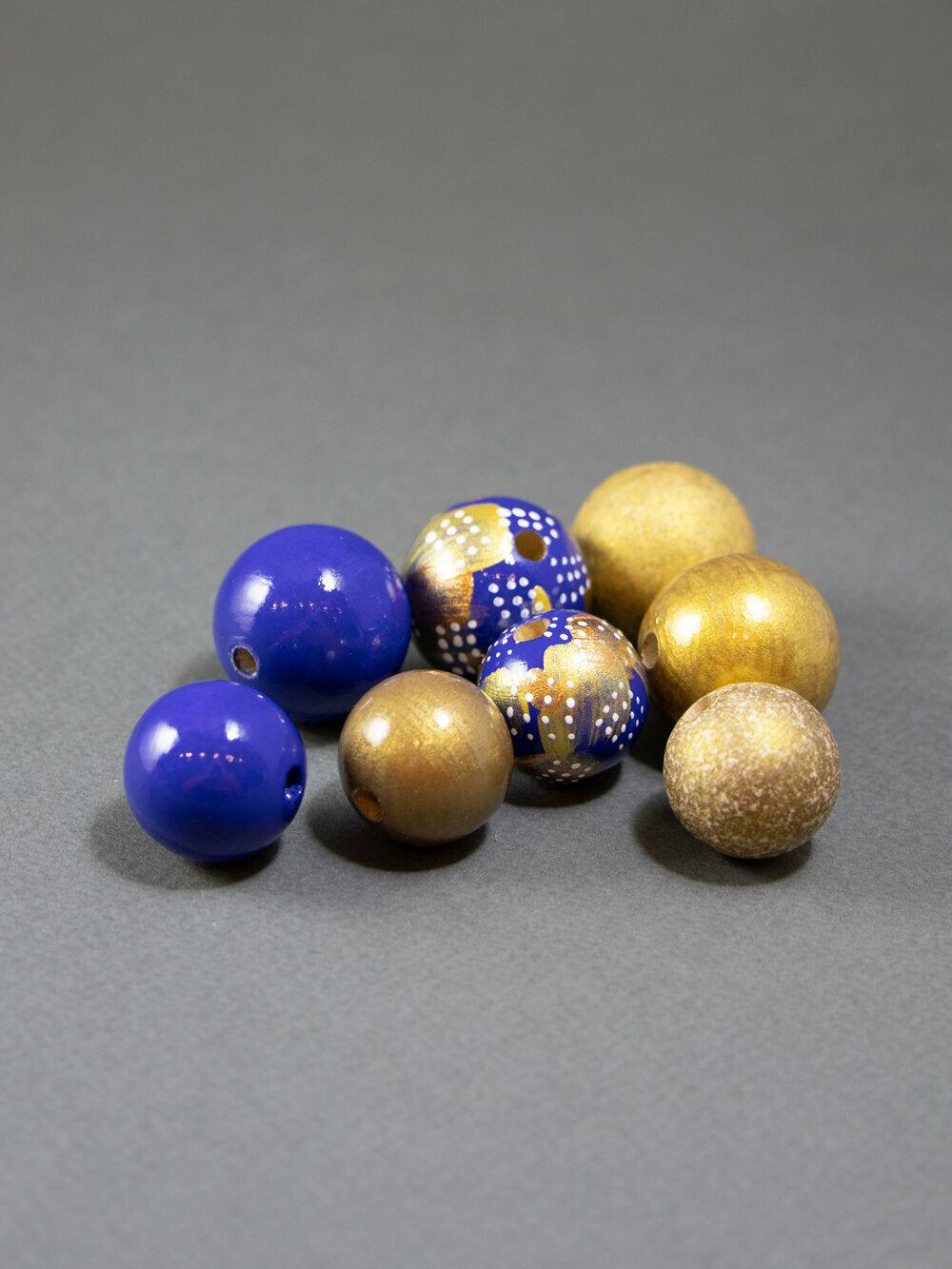 Blue Gold Wooden Beads Set