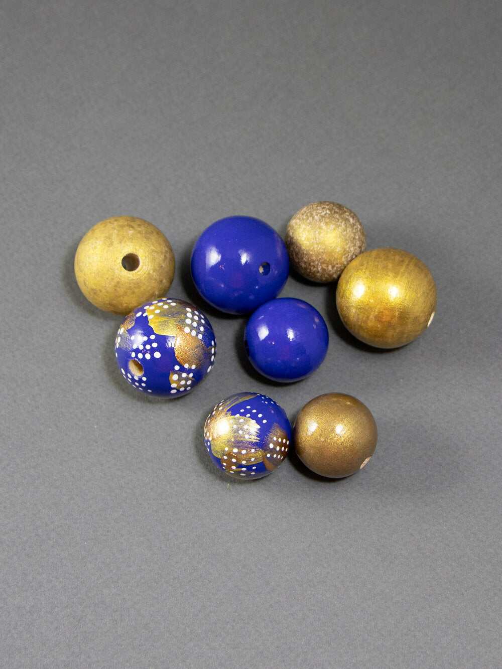 Blue Gold Wooden Beads Set