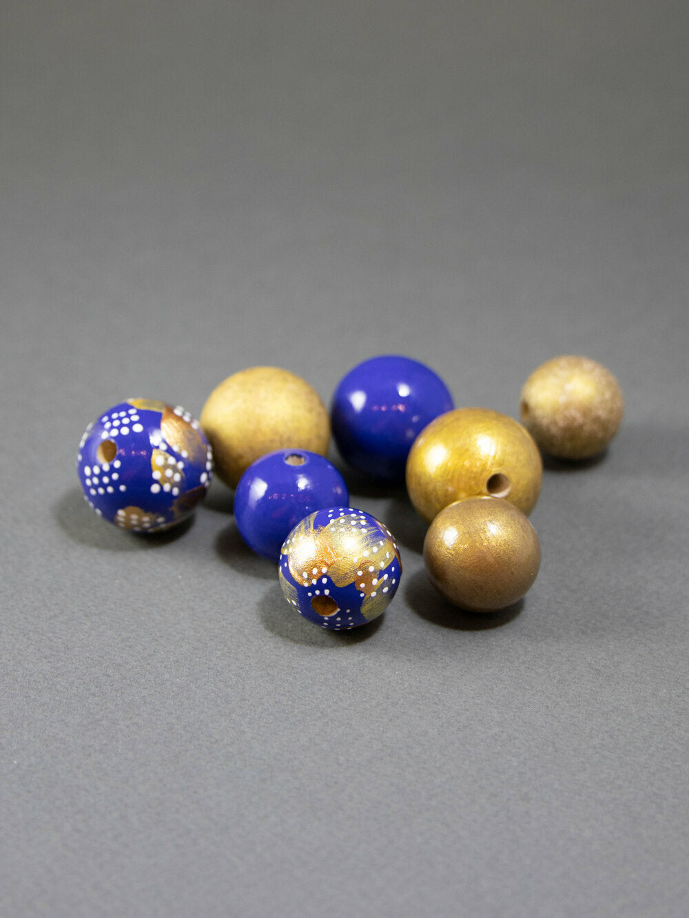 Blue Gold Wooden Beads Set