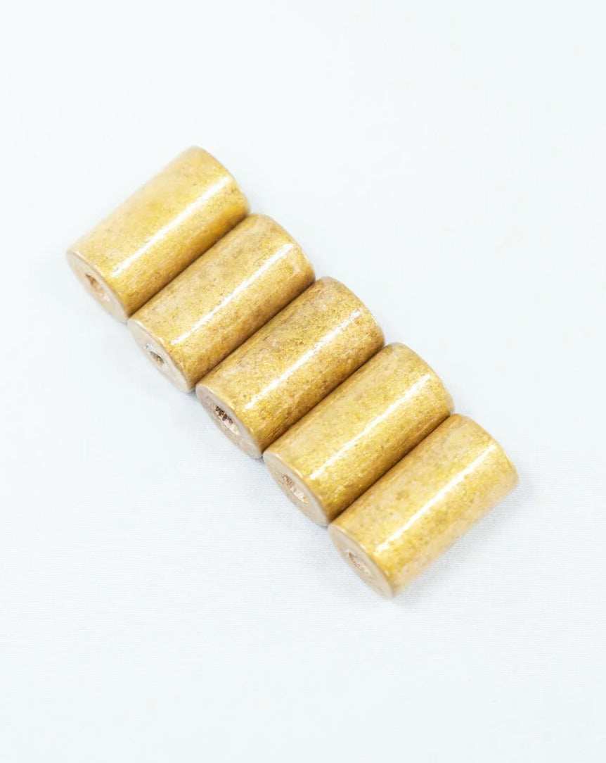 Brushed Antique Gold Wooden Beads in Cylinder Shape