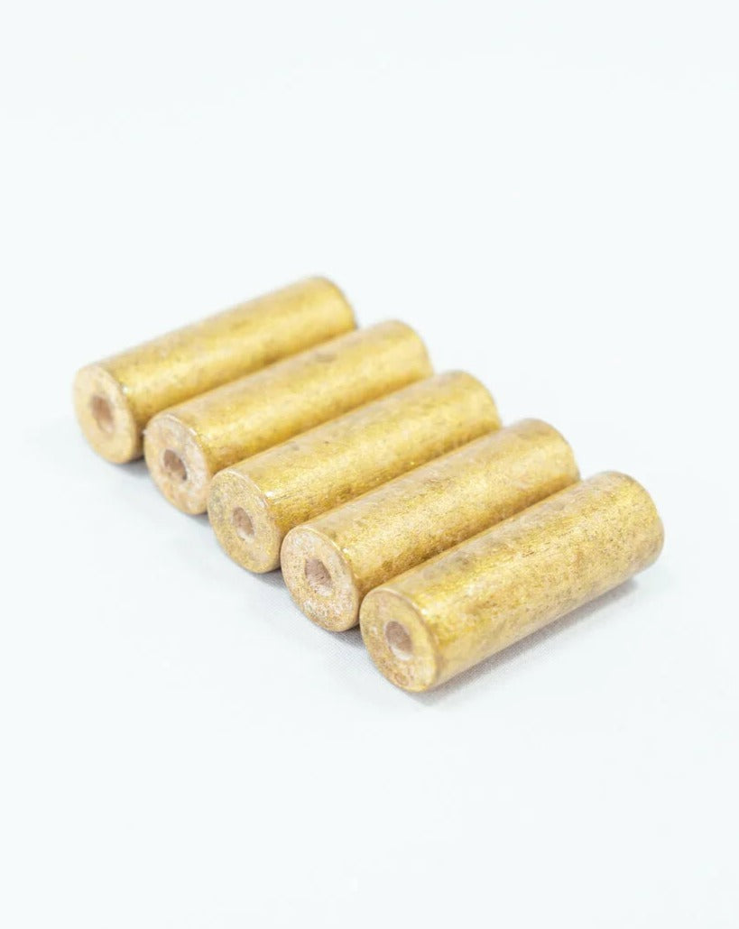 Brushed Antique Gold Wooden Beads in Cylinder Shape