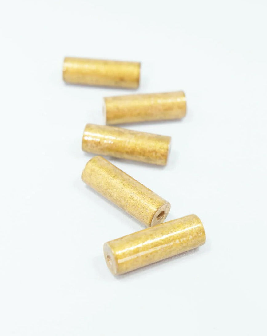 Brushed Antique Gold Wooden Beads in Cylinder Shape