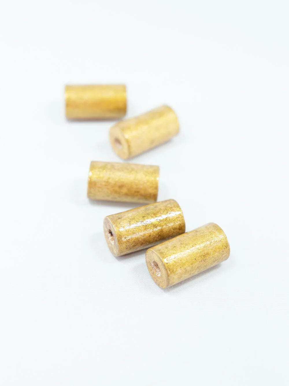 Brushed Antique Gold Wooden Beads in Cylinder Shape