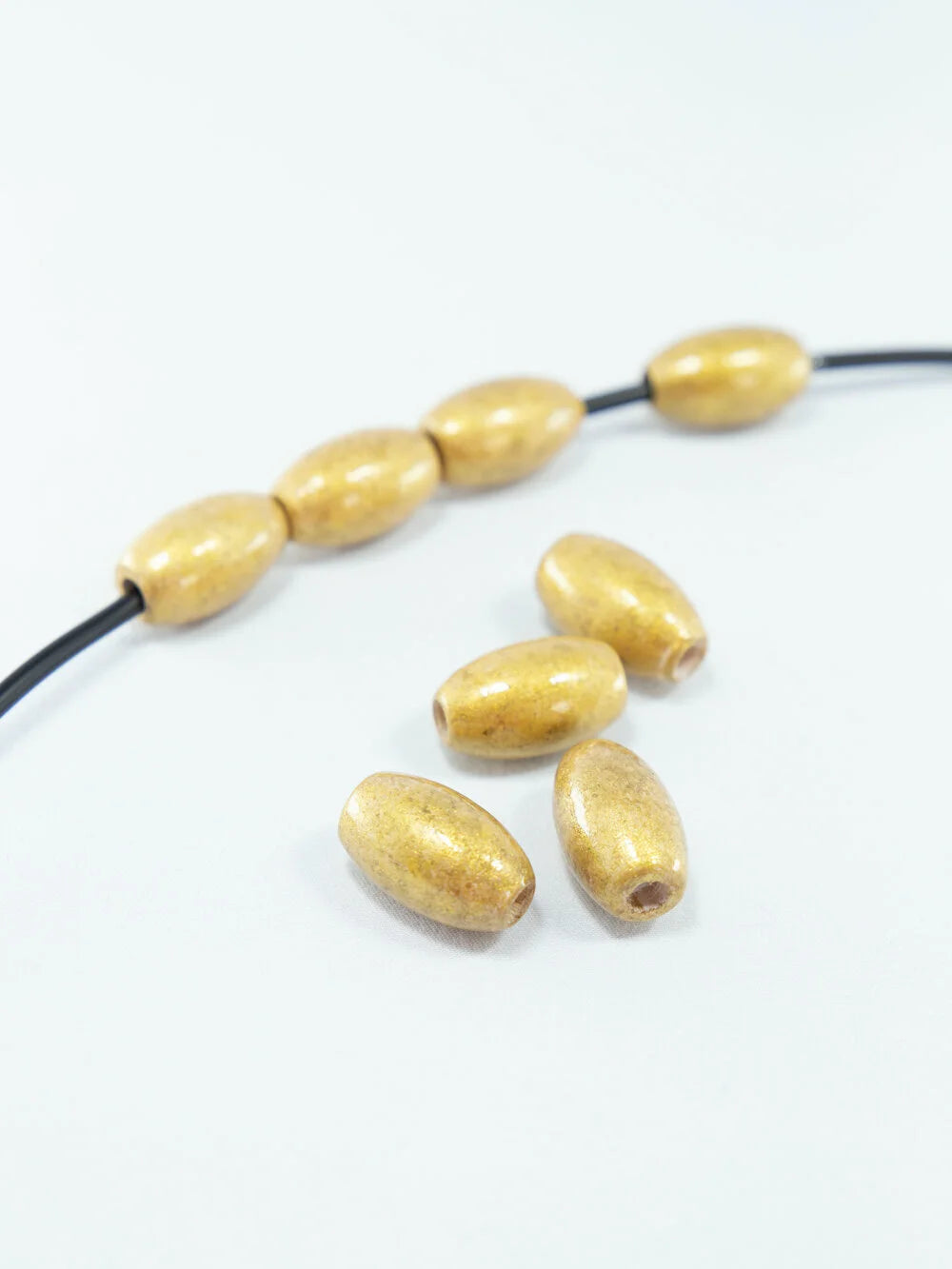 Brushed Antique Gold Wooden Beads in Bean Shape