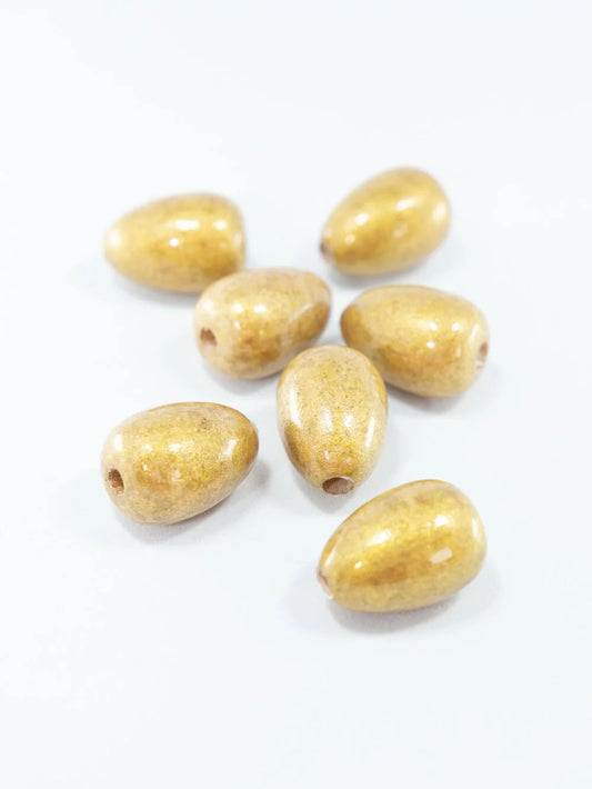 Brushed Antique Gold Wooden Beads in Drop Shape