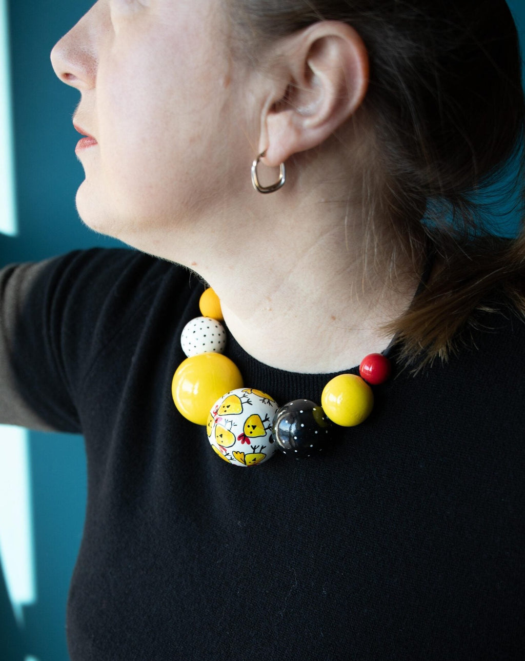 Chickens Wooden Bead Necklace
