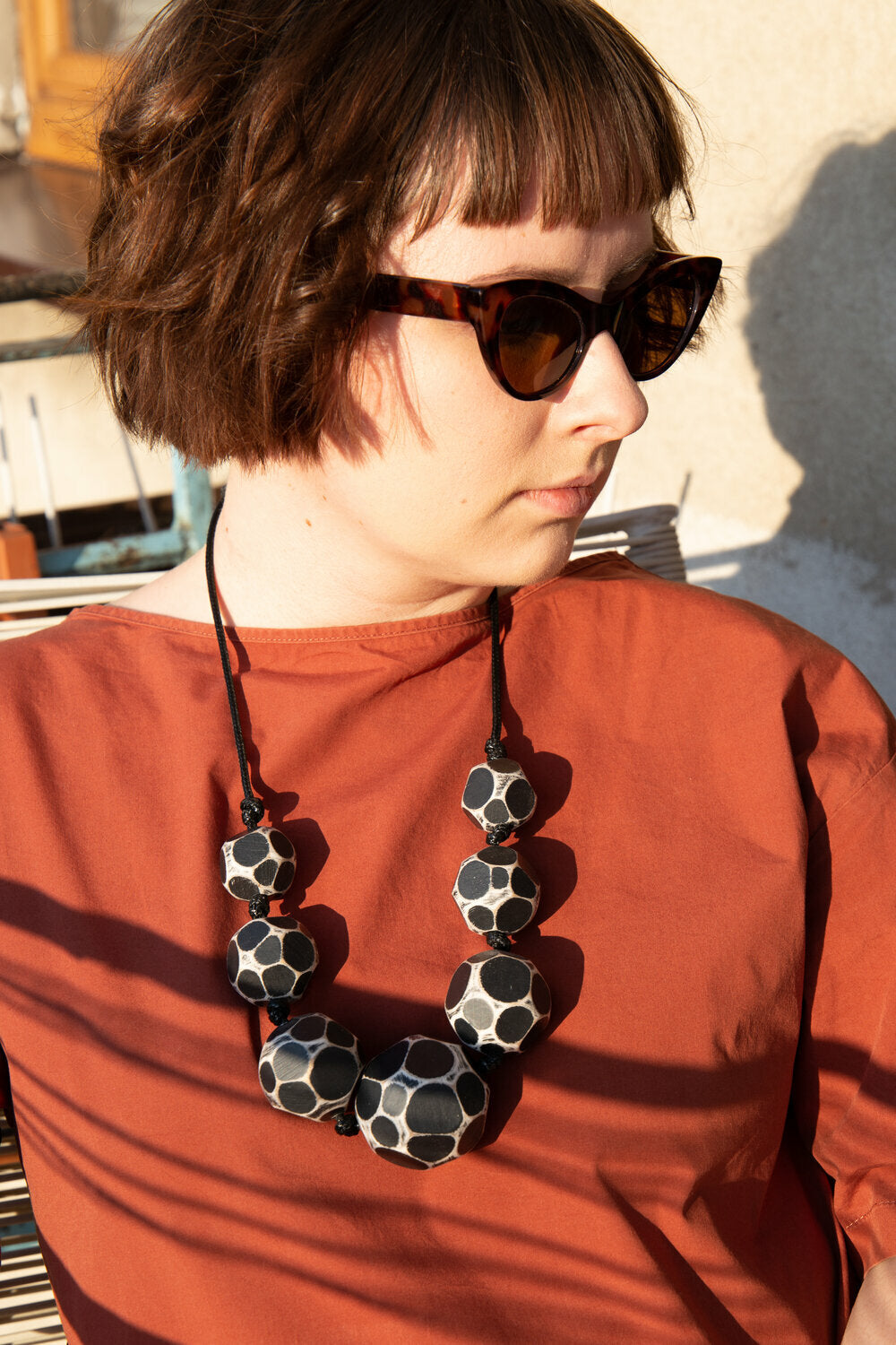 Cutaway Black Bead Necklace