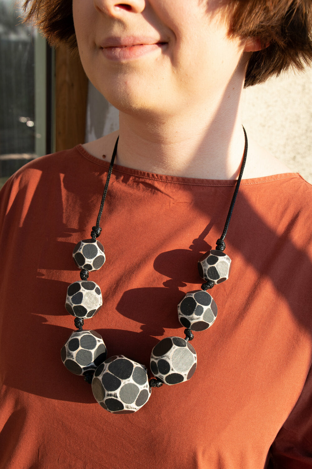 Cutaway Black Bead Necklace