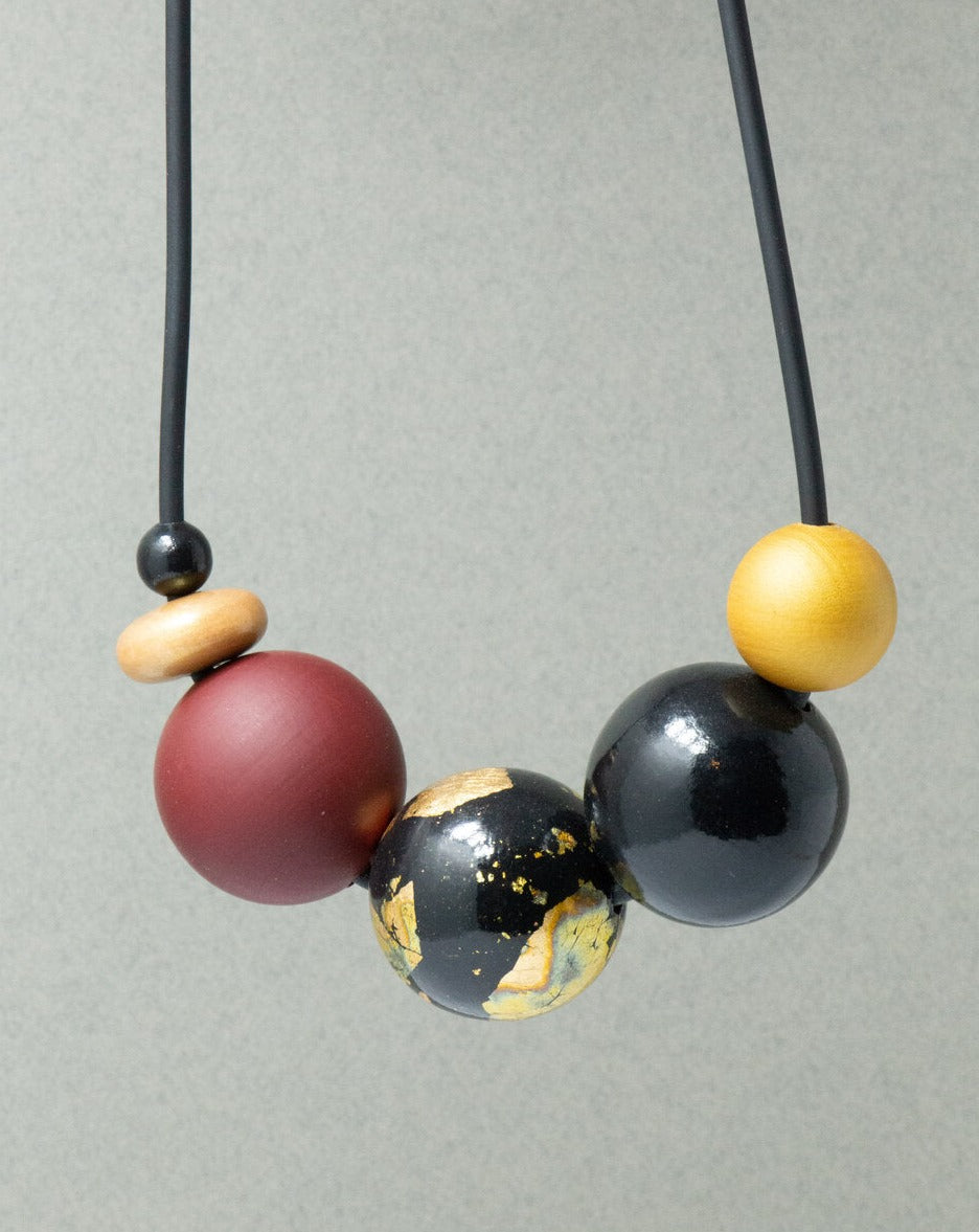 Dark Cosmic Wooden Bead Necklace
