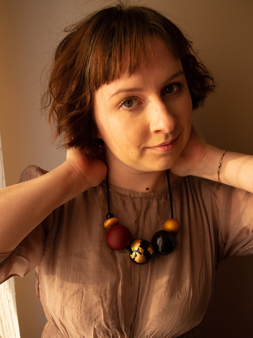 Dark Cosmic Wooden Bead Necklace