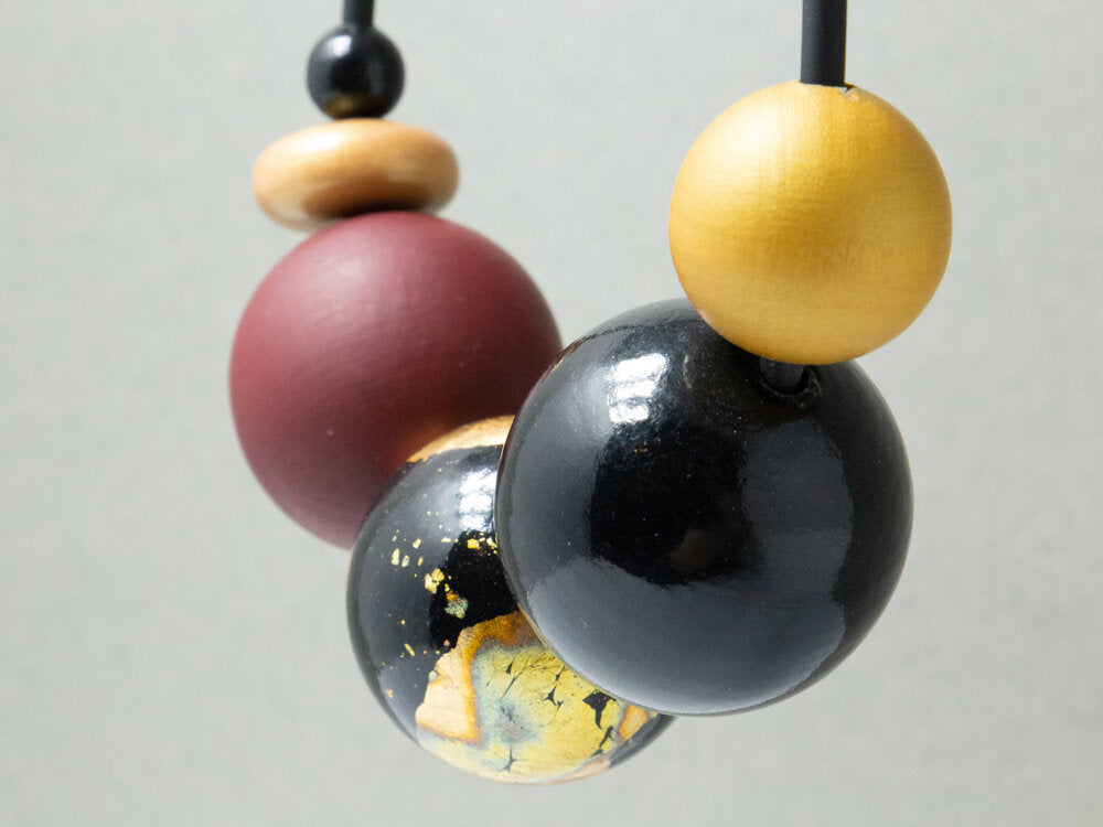 Dark Cosmic Wooden Bead Necklace