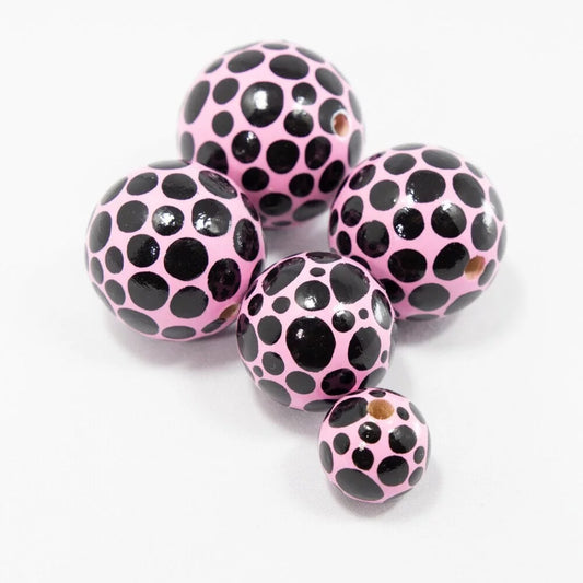Dots Chaos Pink Wooden Bead