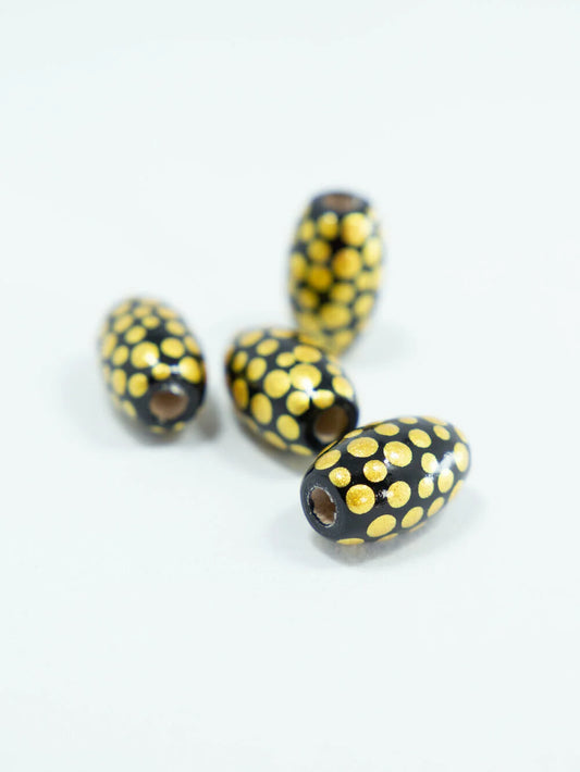 Golden Dots Wooden Beads in Bean Shape