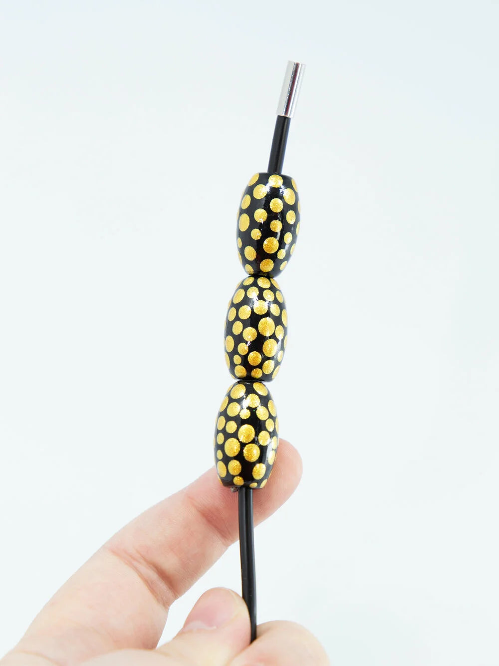 Golden Dots Wooden Beads in Bean Shape