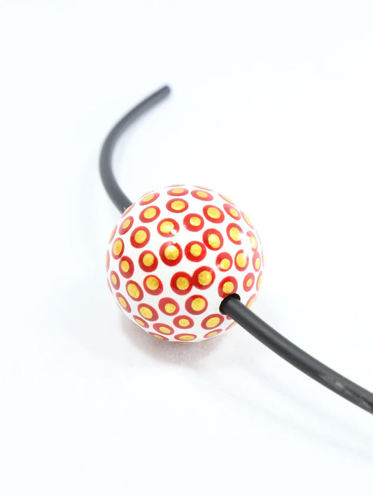 Golden and Red Dots Wooden Bead