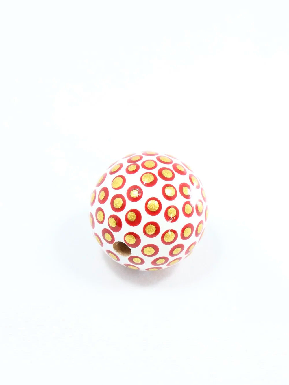 Golden and Red Dots Wooden Bead