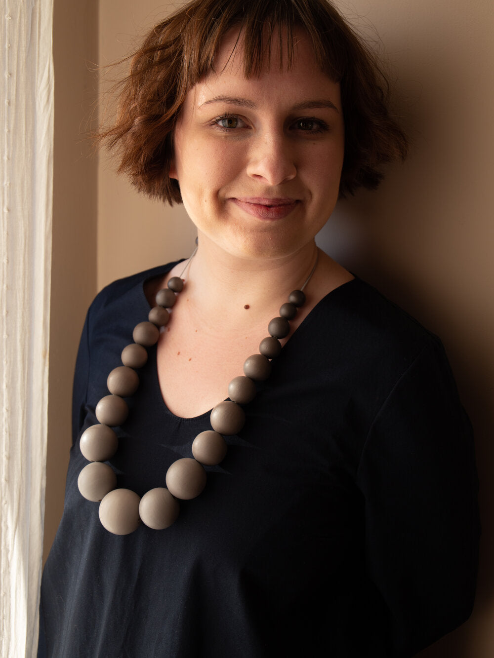 Grey Matte Wooden Bead Necklace