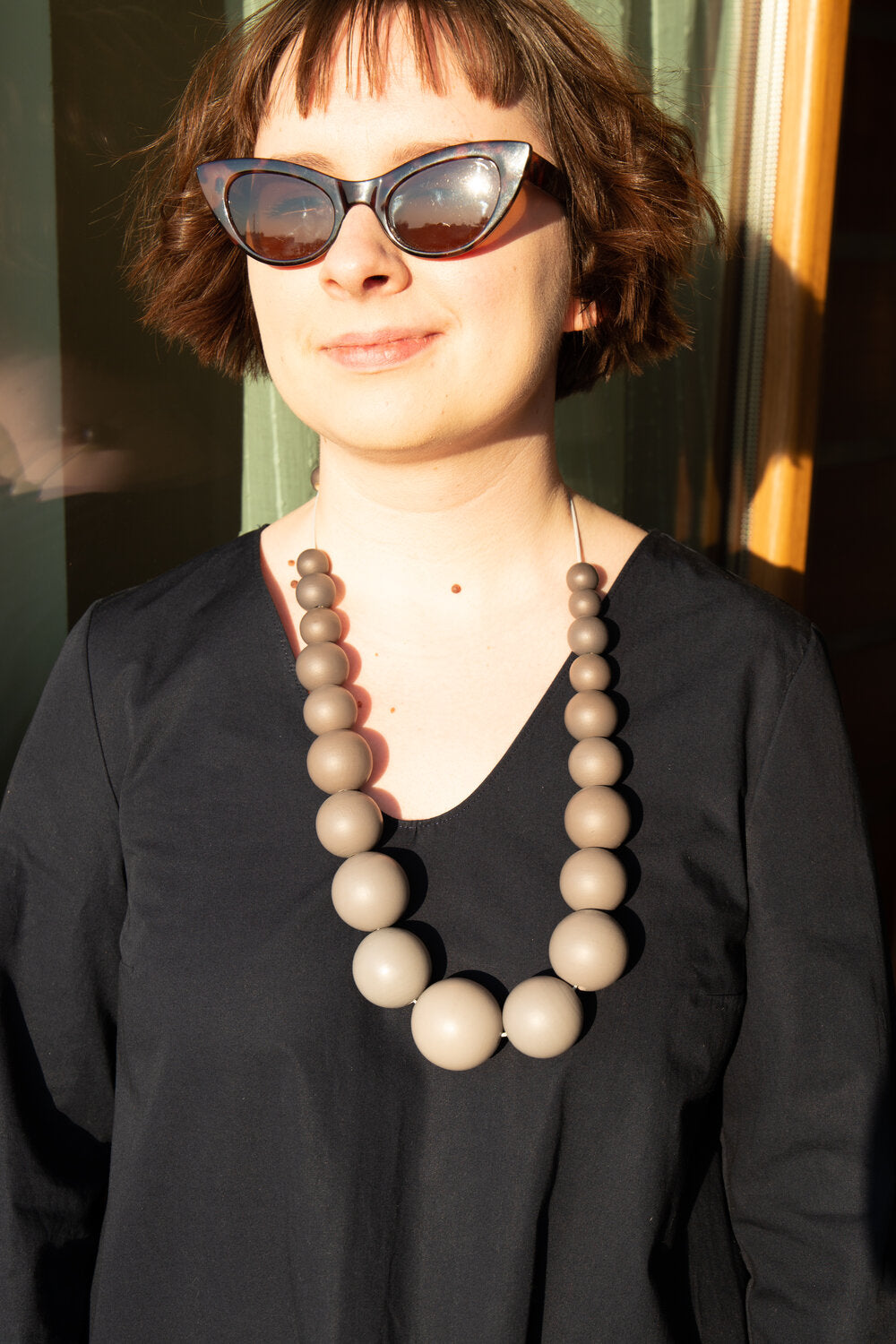 Grey Matte Wooden Bead Necklace