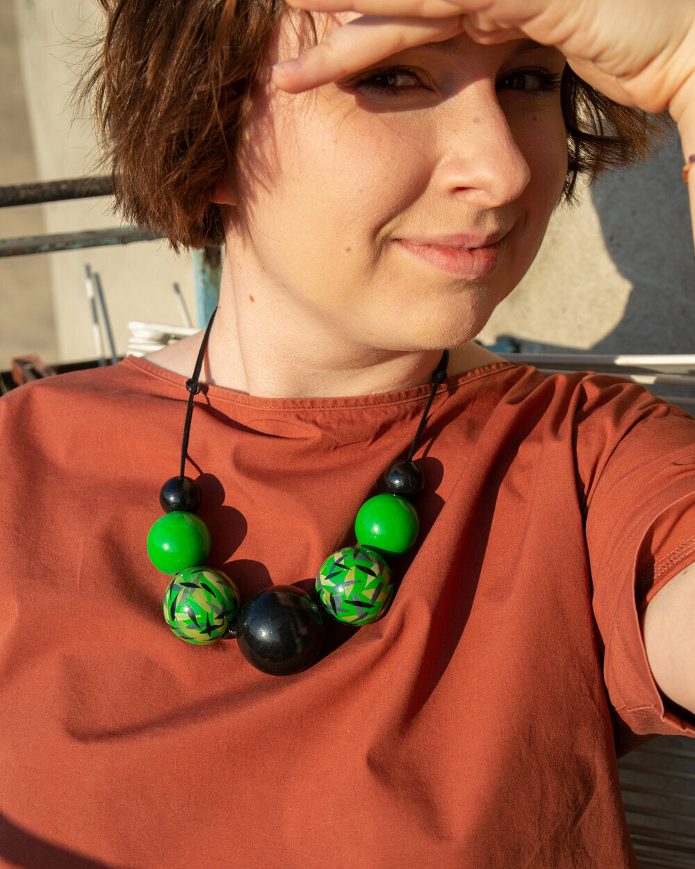 Green Power Wooden Bead Necklace