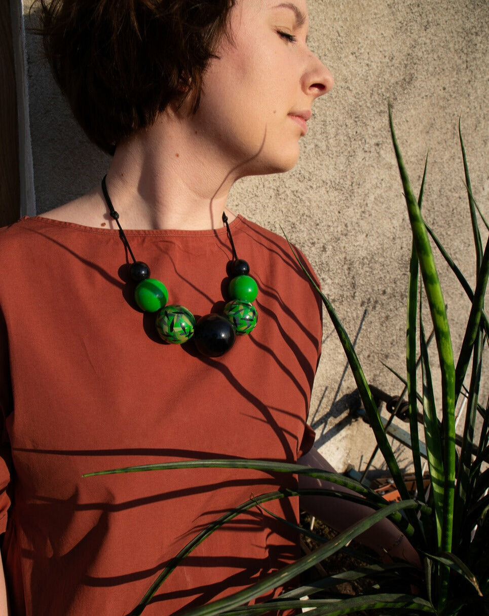 Green Power Wooden Bead Necklace