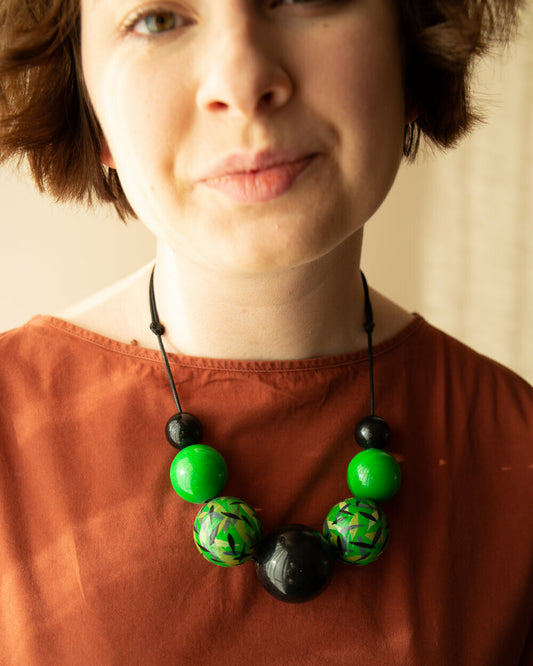 Green Power Wooden Bead Necklace