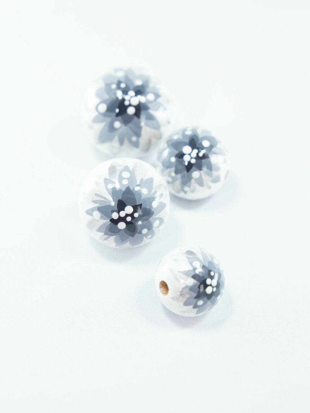 Grey Chrysanthemum Wooden Bead