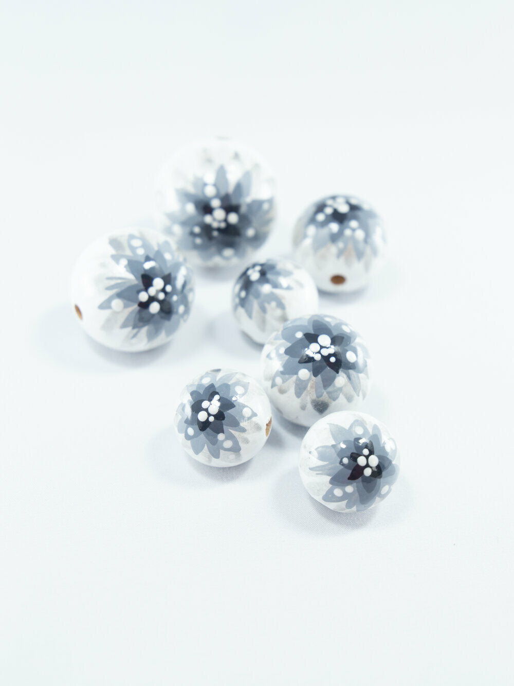 Grey Chrysanthemum Wooden Bead