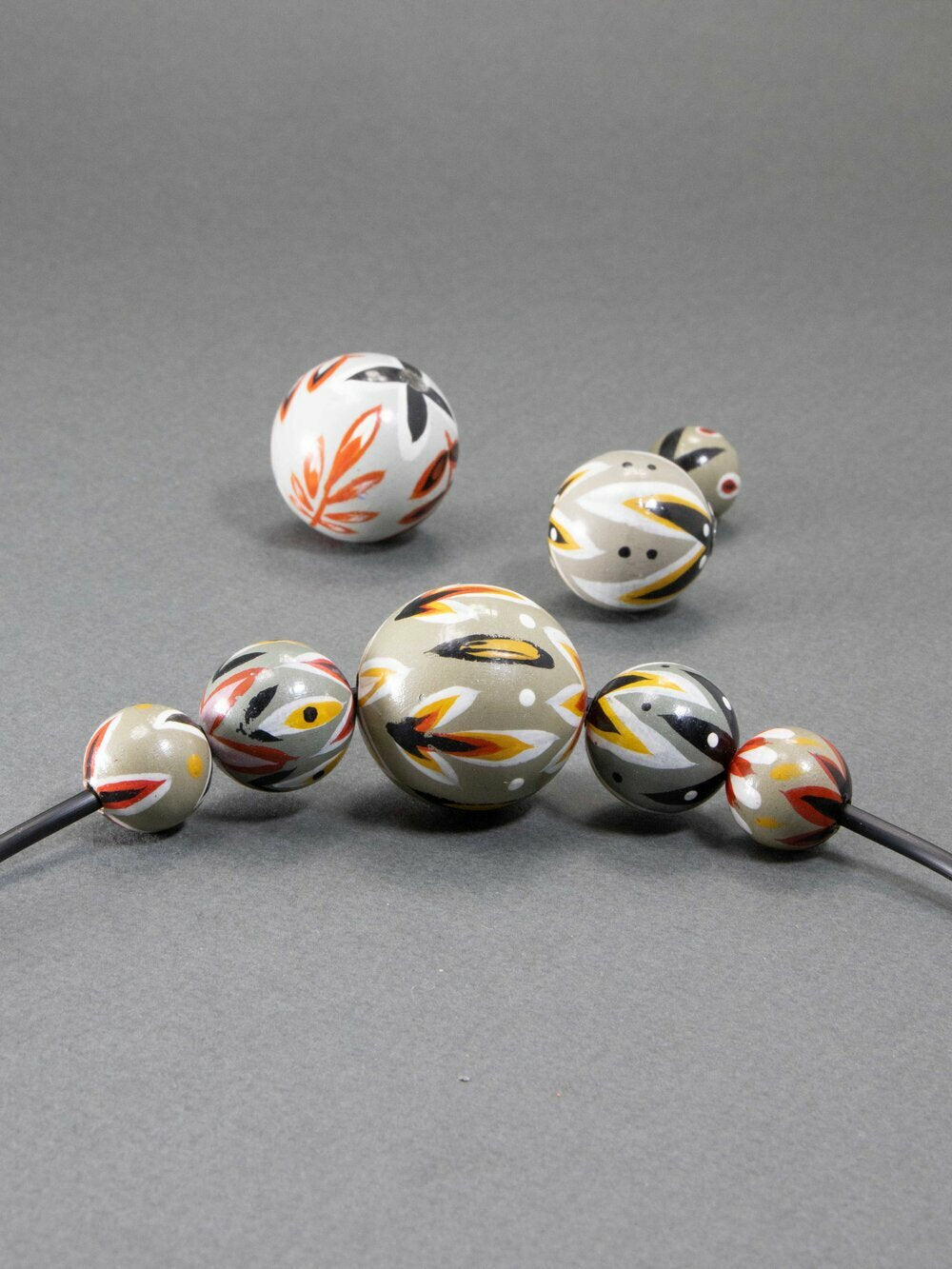 Grey Ethnical Wooden Beads Set