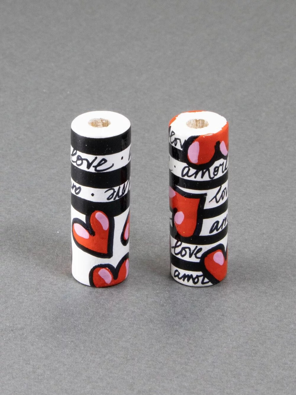 Hearts Symphony Wooden Bead in Cylinder Shape