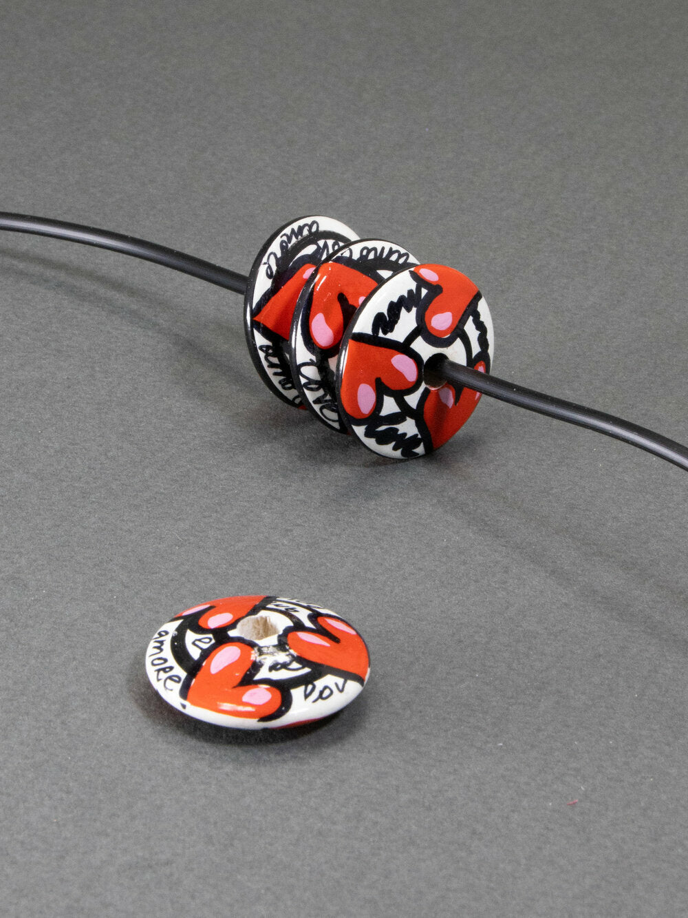 Hearts Symphony Wooden Bead in Flat Shape