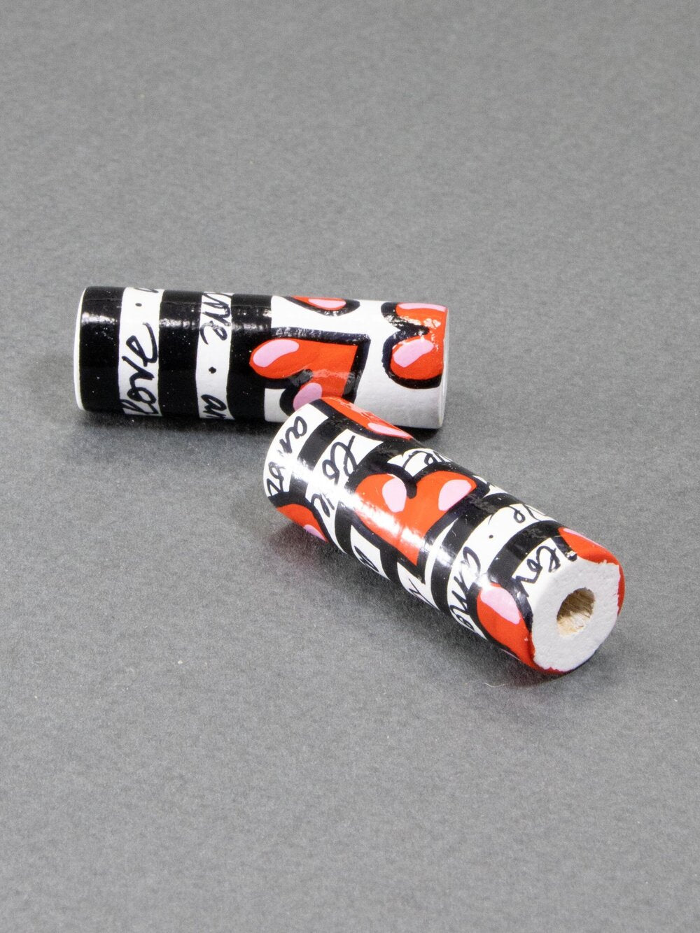 Hearts Symphony Wooden Bead in Cylinder Shape
