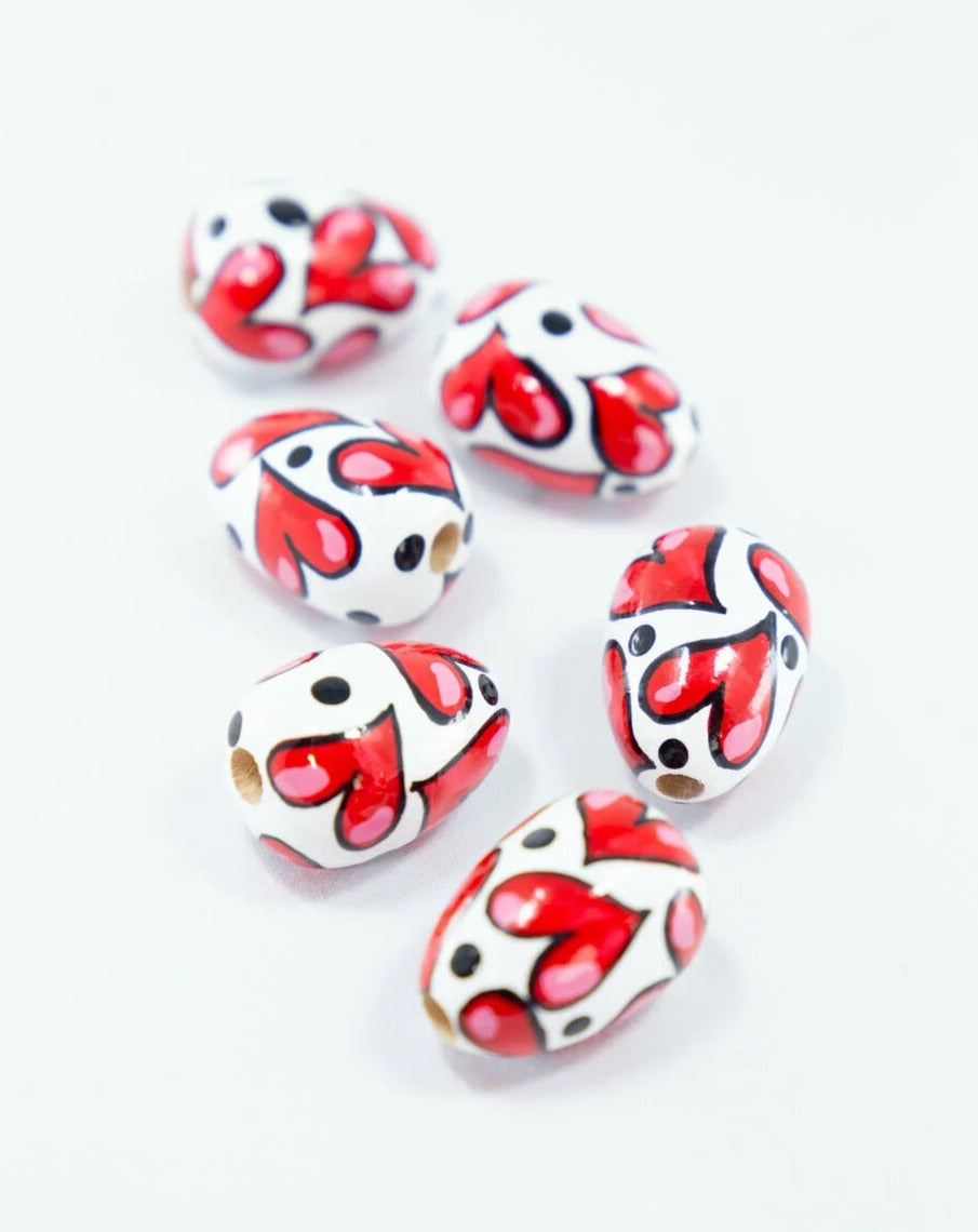 Hearts Wooden Bead in Drop Shape