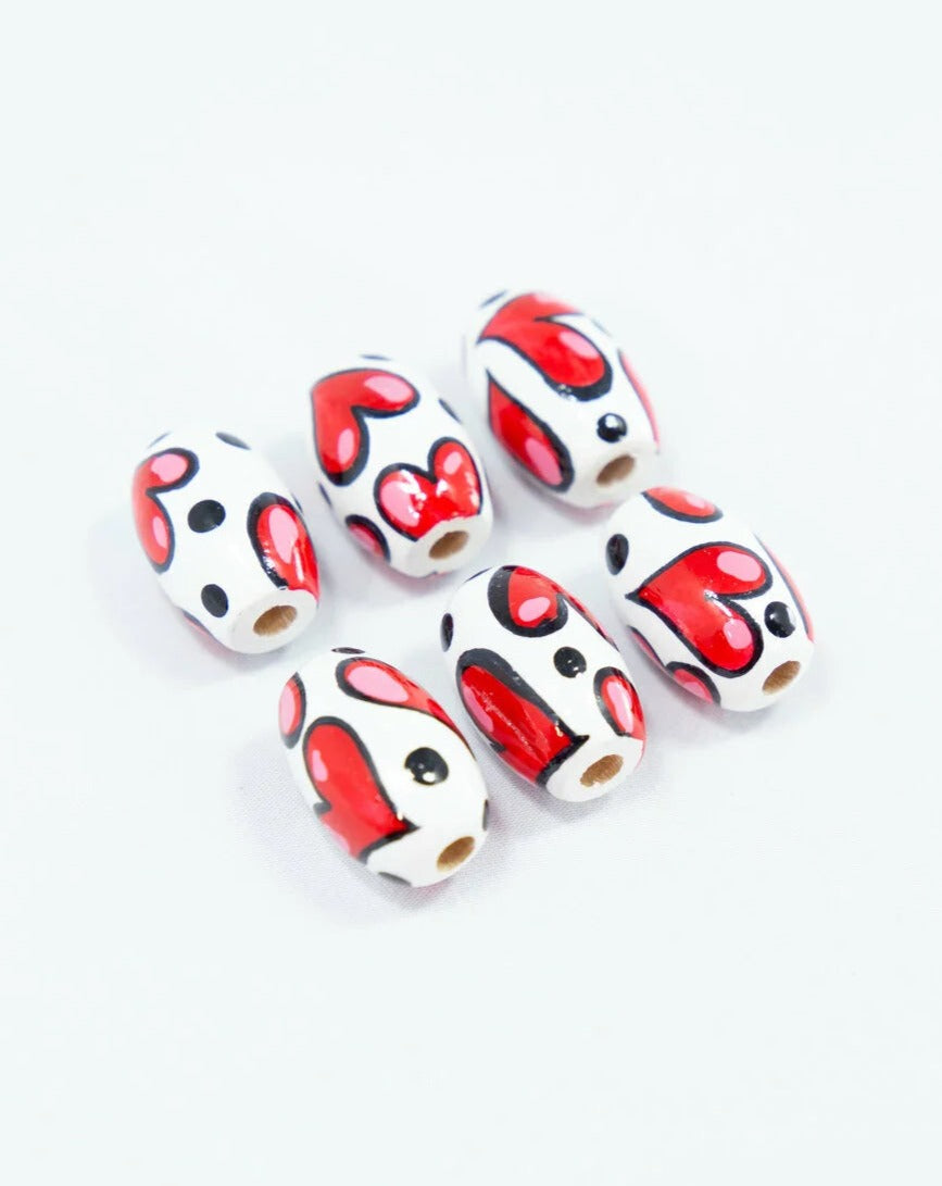 Hearts Wooden Beads in Bean Shape