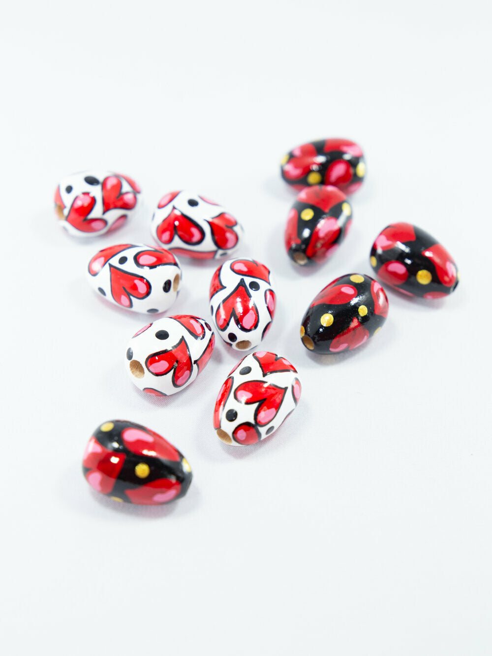 Red Hearts Wooden Beads in Drop Shape