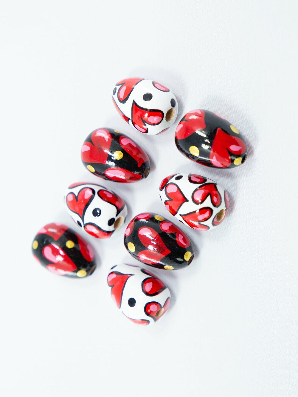 Red Hearts Wooden Beads in Drop Shape