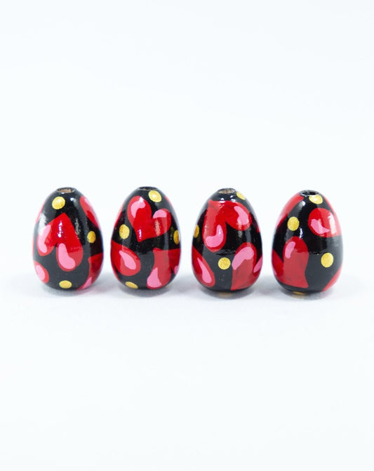 Red Hearts Wooden Beads in Drop Shape