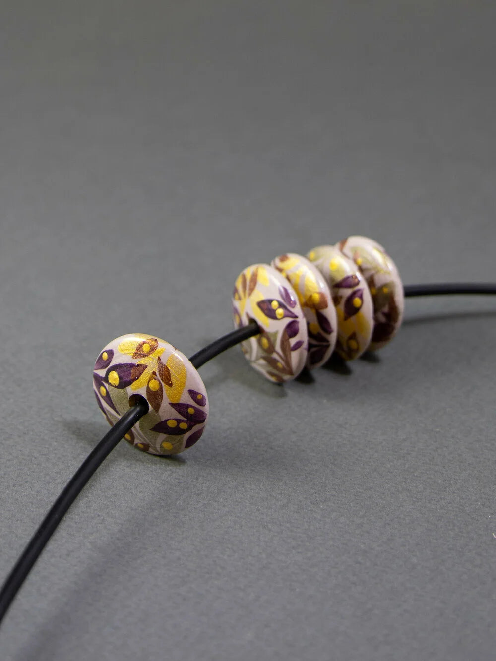 Lavender Jungle in Flat Shape Wooden Bead