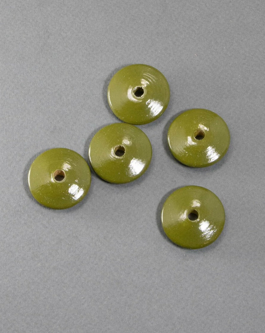 Khaki Flat Wooden Bead