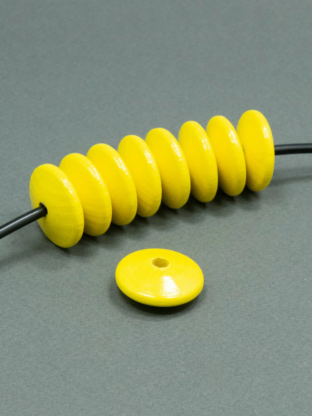 Lemon Yellow Flat Wooden Bead