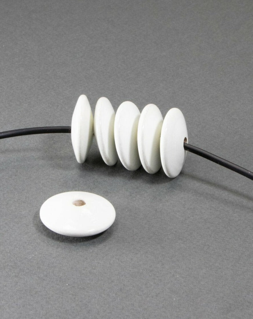White Flat Wooden Bead