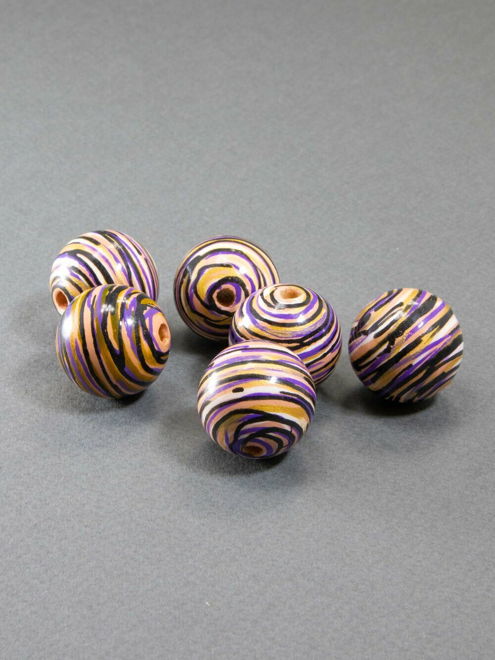 Pink Abstract Stripes Wooden Bead