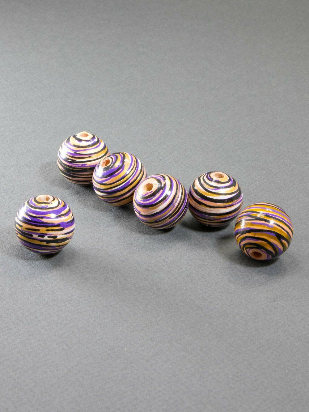 Pink Abstract Stripes Wooden Bead