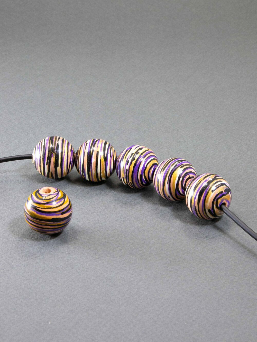Pink Abstract Stripes Wooden Bead