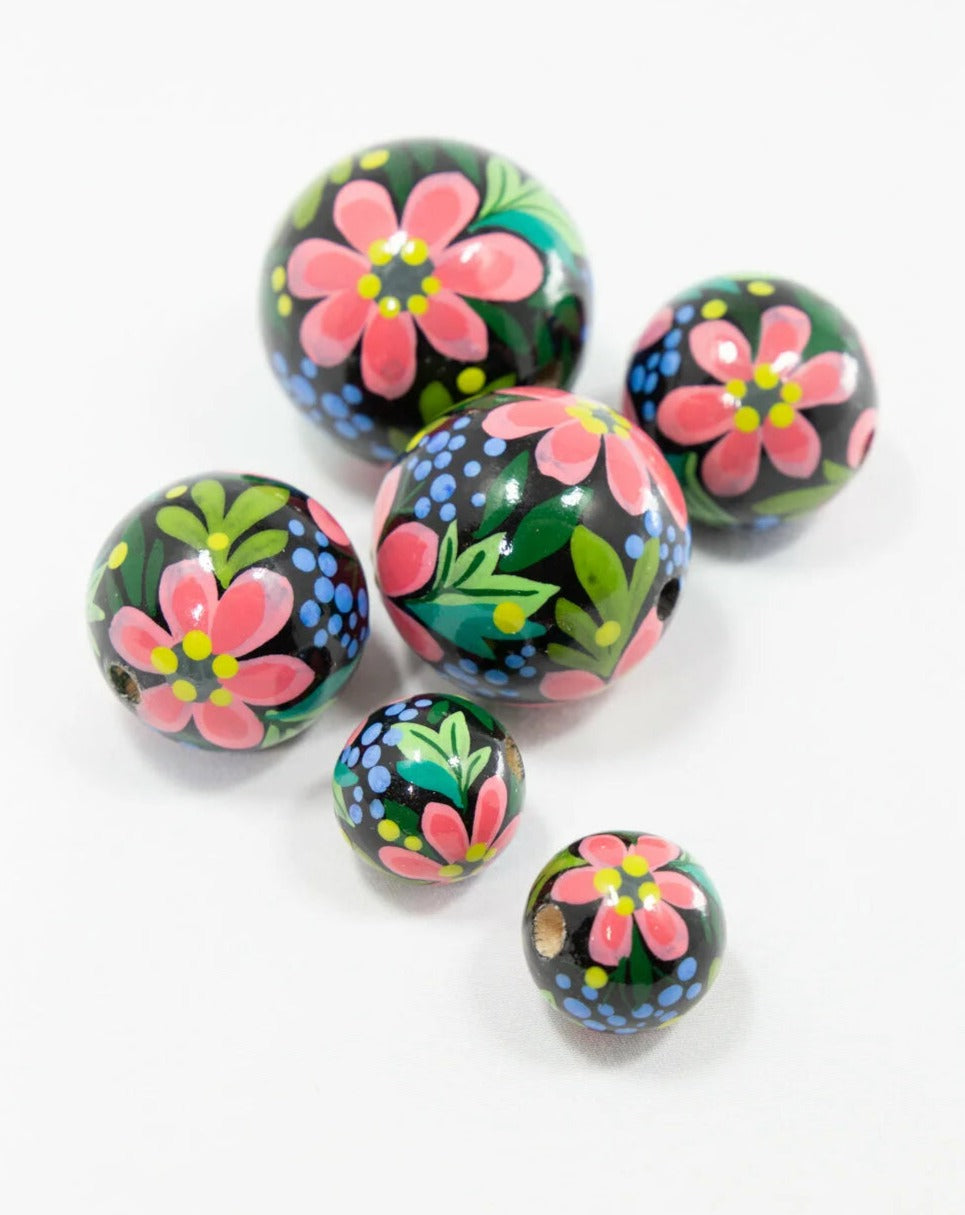 Pink Flower Wooden Bead